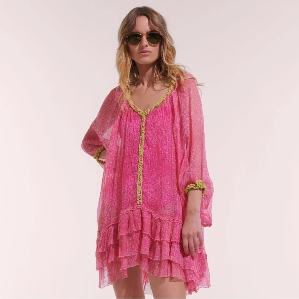 NWT Poupette St Barth Silk Pink Sea Water Poncho Nava Size OS